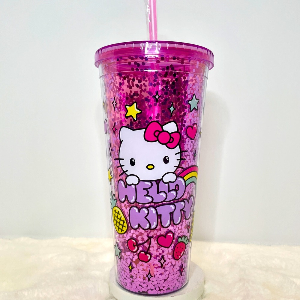 Hello‎ Kitty LARGE Tumbler 32oz SANRIO Purple Glitter Ice Cream